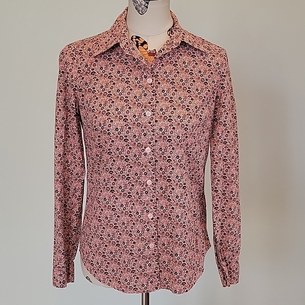 Izod pink and brown button down floral shirt.  Size is Small